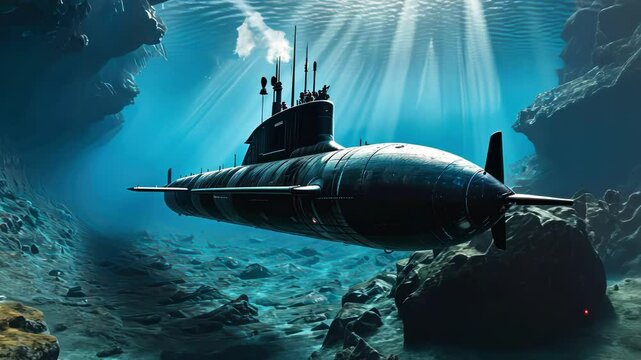 A sleek submarine navigates the deep ocean, showcasing advanced technology and highlighting underwater exploration