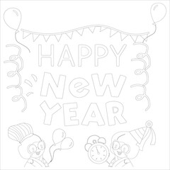 Happy new year wishes line art.