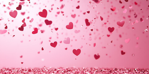Valentine's Day Heart Confetti on Pink Background Perfect for Romantic Greeting Cards and Wedding Invitations






