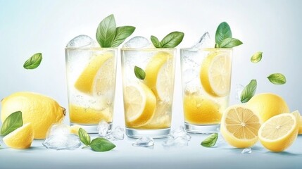 Fototapeta premium Refreshing Lemonade with Fresh Ingredients and Ice