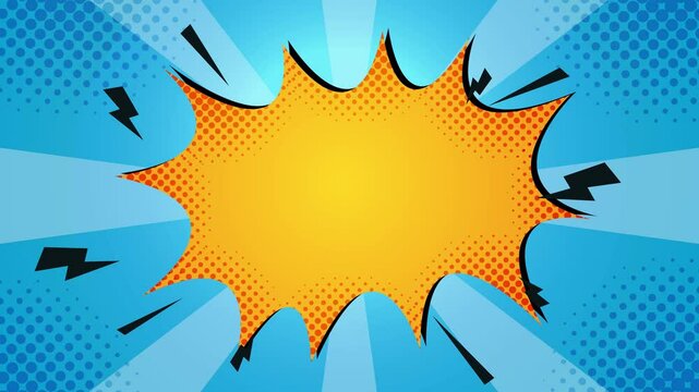 shapes explosion and lightning forming a dynamic comic abstract illustration on a vibrant background seamless 4k video background motion pop art design