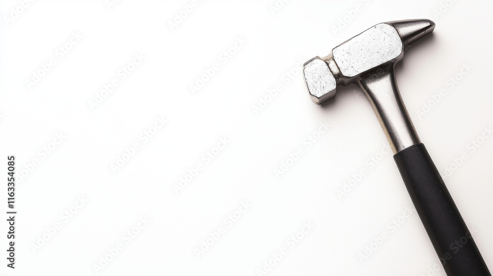Poster minimalist and sleek hammer design isolated on a clean white background with a metallic and textured