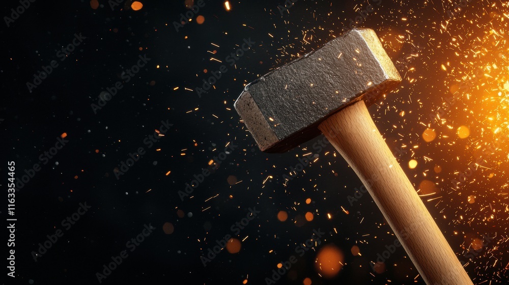 Aufkleber representation of a hammer forcefully driving nails creating a powerful and visually striking scene 