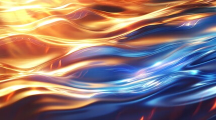 Naklejka premium Liquid Fire and Ice: Abstract art of swirling, luminous colors. A mesmerizing blend of fiery oranges and cool blues creates a dynamic visual experience.