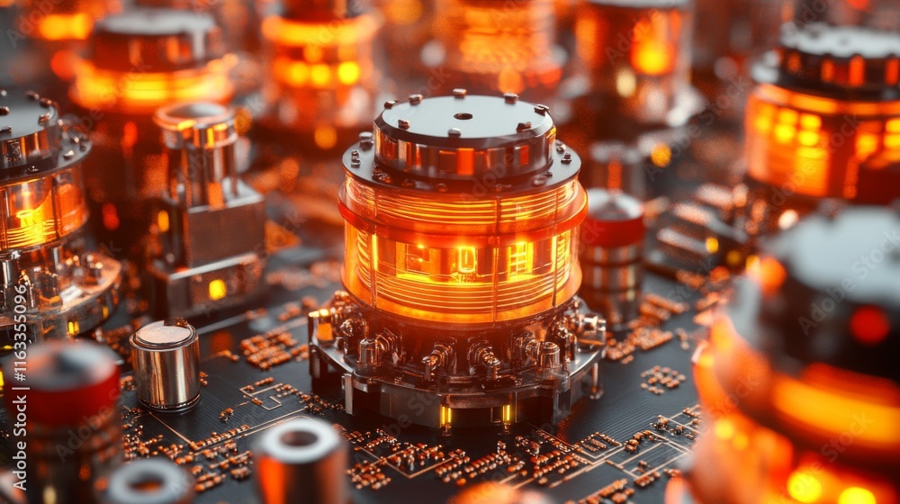 Poster close-up of advanced circuit testing in bright light
