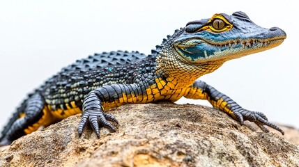 A young crocodile with vibrant scales and bright details in dynamic pose