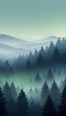 Fototapeta premium Gradient calming nature foggy forest view phone wallpaper background, ai generated