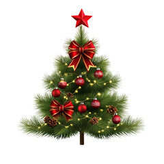 Christmas tree with red bows and a star on top.