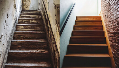 Staircase before renovation and after modernization