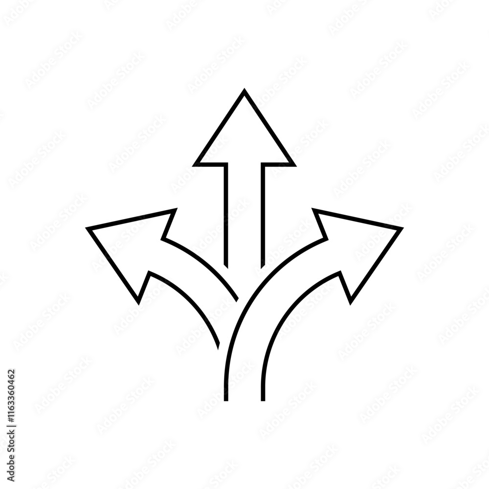 Aufkleber three way direction arrow outline icon in generic style. 3 arrows sign symbol