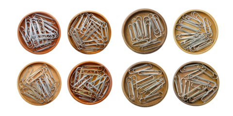 Assorted Paperclips in Circular Background Trays