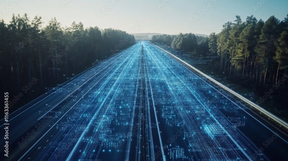 Leinwandbilder digital data flow on road with motion blur to create vision of fast speed transfer . concept of futu