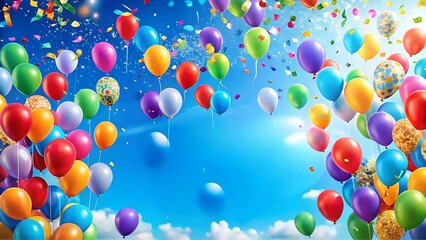 Vibrant Balloon Celebration Design with Colorful Confetti