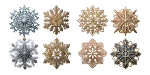 Elegant Snowflake Designs on Transparent Background