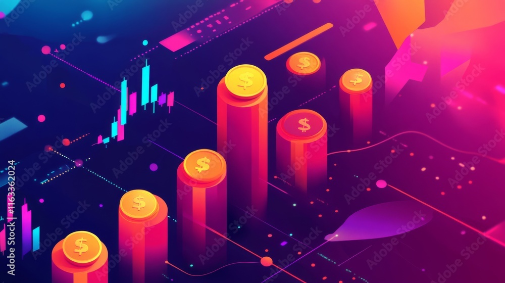Poster stock funding or money saving graph with coins. background for business ideas and design. chart for 