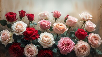 Fototapeta premium Romantic Beautiful roses background for valentines, wedding, couples