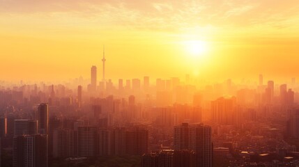 Urban Infrastructure at Sunset in a Dense Cityscape