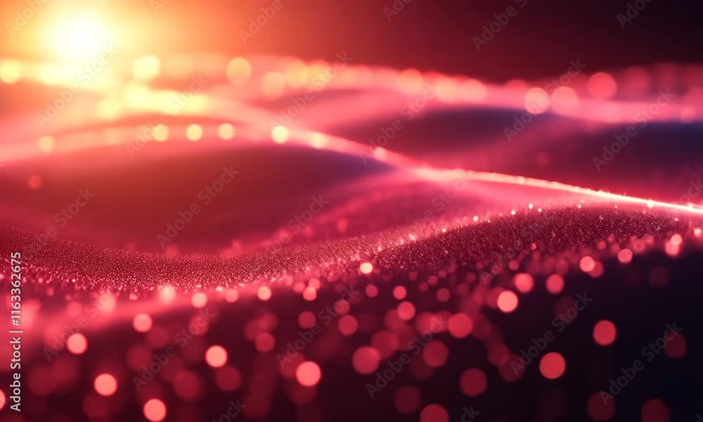 Poster abstract red glowing particle waves