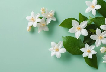 Obraz premium A close-up of jasmine flowers on a pale green background