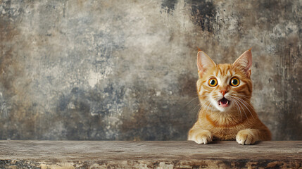 
Shocked cat with his mouth open, surprised, puzzled, funny, crazy for business poster with copy space