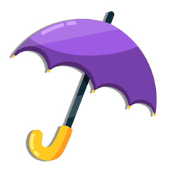 Purple umbrella vector isolated on white background. Colorful umbrella icon. Parasol for rainy weather. Umbrella vector illustration in cartoon style. Rainy season design element. Umbrella for kids.