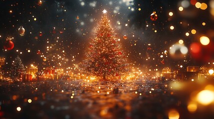 Festive christmas tree decorated with lights cozy room digital art
