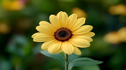Fototapeta premium Yellow Sunflower Blossom in Garden Setting