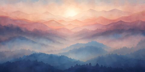 Obraz premium Misty Mountain Sunrise. A Breathtaking Panorama