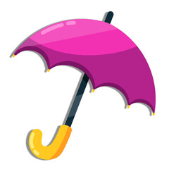 Pink umbrella vector isolated on white background. Colorful umbrella icon. Parasol for rainy weather. Umbrella vector illustration in cartoon style. Rainy season design element. Umbrella for kids.