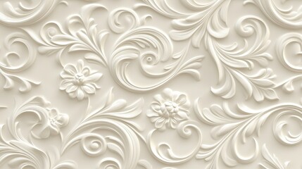 A graceful cream design featuring flowing swirls and ornate floral accents seamlessly arranged for elegance