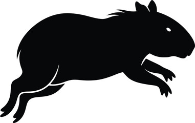 Fototapeta premium Capybara Silhouette Vector Illustration: Black and White Graphic of a Running Capybara for Design and Animal Art Projects