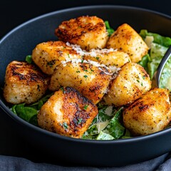 Deliciously Crispy Gnocchi with Fresh Greens Gourmet Restaurant Food Elegant Setting Close-Up View Culinary Delight