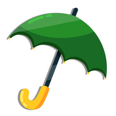 Green umbrella vector isolated on white background. Colorful umbrella icon. Parasol for rainy weather. Umbrella vector illustration in cartoon style. Rainy season design element. Umbrella for kids.