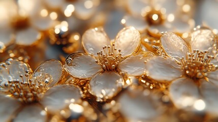 Golden Accented White Flowers Close Up Detail