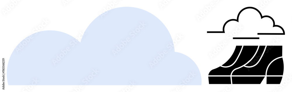 Poster cloud shape adjacent to a stylized server rack, visualizing cloud computing and data storage. ideal 