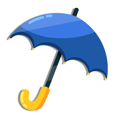 Blue umbrella vector isolated on white background. Colorful umbrella icon. Parasol for rainy weather. Umbrella vector illustration in cartoon style. Rainy season design element. Umbrella for kids.