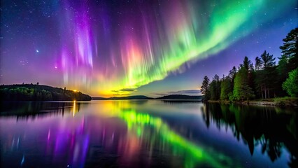 Stunning Scenic View of Aurora Borealis over Cherokee Lake at Night, Capturing Nature's Light Show with Vibrant Colors and Reflective Waters, Perfect for Nature Lovers and Photography Enthusiasts