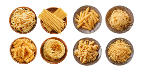 Diverse Assortment of Pasta in Various Bowls