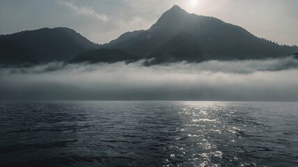 Ethereal Misty Mountain Lake with Serene Waters and Forested Hills V3