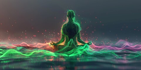 Digital Meditation: A Person in a Lotus Position Surrounded by a Field of Light