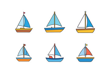 set of sailboat, cartoon style vector illustration
