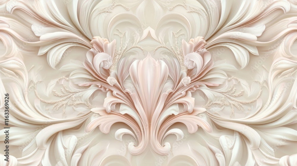 Poster a seamless cream design with delicate, symmetrical swirls and soft floral elements creating a timele