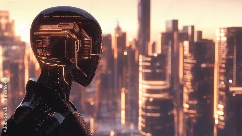 Poster futuristic ai interaction with high-tech elements