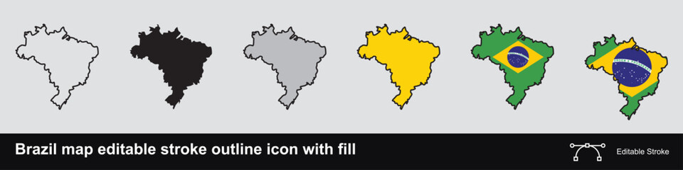 Brazil map editable stroke outline icon with fill