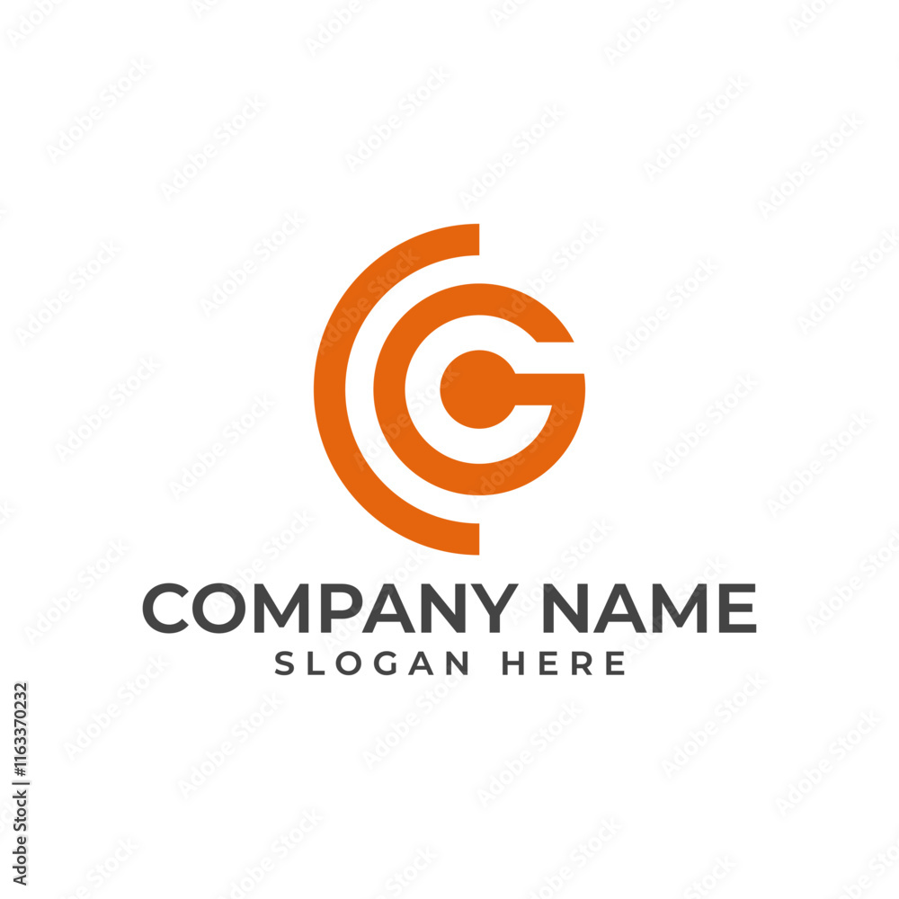 Poster cg logomark with the dot in the center of letter g creating letter c in negative space in modern and