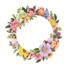 Flower Frame, frame with floral leaves and plants, decorative branches. Botanical background vector illustration ,card, cover, poster, greeting	