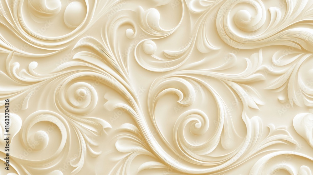 Poster a seamless cream-colored pattern with intricate swirling designs, creating an elegant and luxurious 