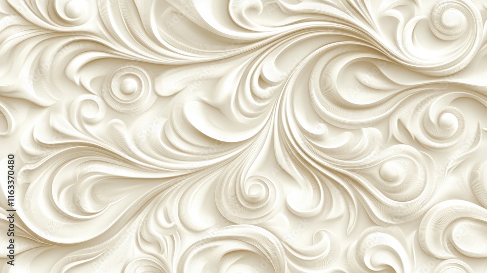 Poster a seamless cream-colored pattern with intricate swirling designs, creating an elegant and luxurious 