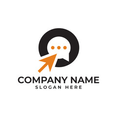 Circle with the bubble chat and cursor arrow in orange signify the online chatting and online customer service for the e commerce