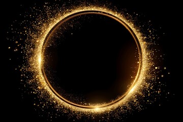 Elegant Abstract Gold Sparkle Circle Frame on a Black Background
